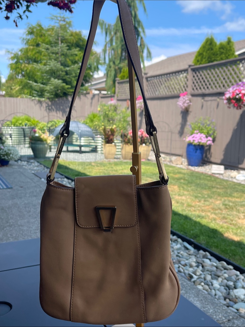 Calvin Klein Brown Shoulder Bag with Geometric Clasp